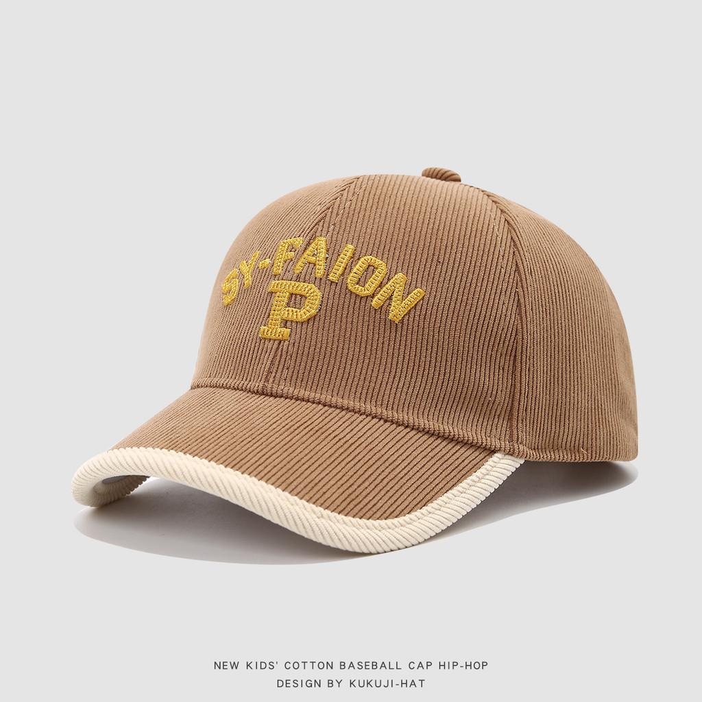 Children Corduroy Cap With Embroidered Letters For Autumn Winter Warmth And Sun Protection