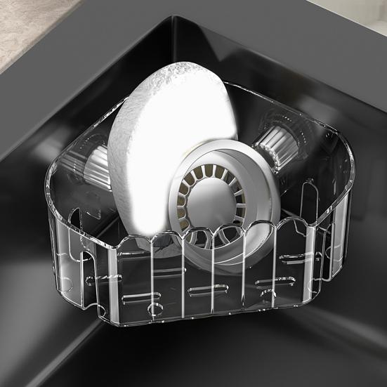 Držák na houbičky Stojan pro uložení do dřezu Design s drenážními otvory Vysoká nosnost Snadná instalace Průhledný Opakovaně použitelný Koš na odkapávání do dřezu