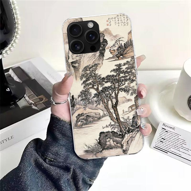 

Chinese Style ink Painting Art Soft Phone Case For IPhone 11 17 Air 16E 16 Pro Max 15 + 14 Plus 13 Mini 12 Apple 7 SE 8 Fundas C iPhone 14 Pro