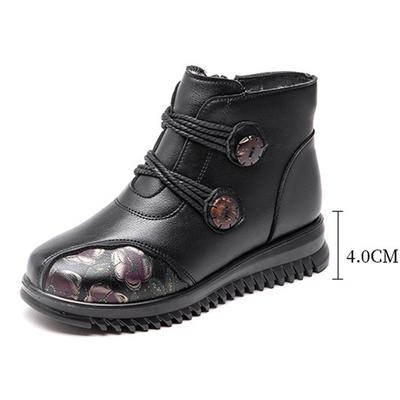 2025 Winter Echtleder Schuhe Damen Schneestiefel Warm Plüsch Flach Rutschfest Mutterschuhe Schwarz Übergröße 42