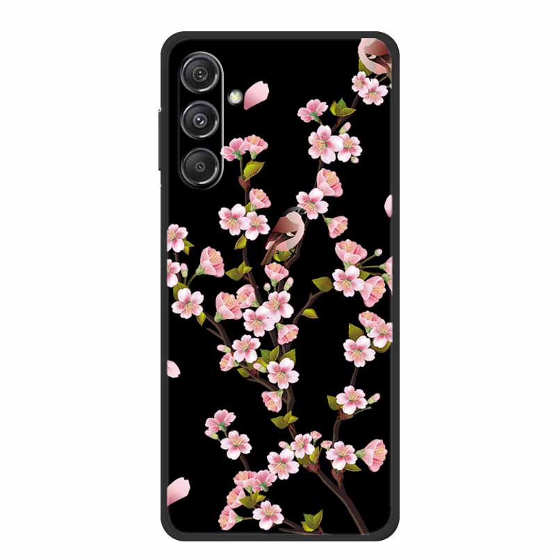 For Samsung Galaxy M36 A17 5G Case Flower Black Silicone Soft Back Cover For Samsung Galaxy S25 FE Plus Phone Case Coque Cartoon