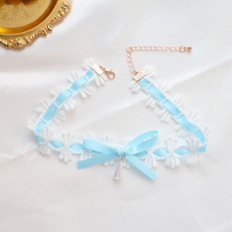 Elegant Lace Collar Necklace Maid Neck Collar Bowknot Lace Choker Necklace Chain Choker Suitable for Cosplay and Parties