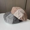 New spring and autumn versatile beret women's retro plaid splicing pumpkin hat showing face small painter hat