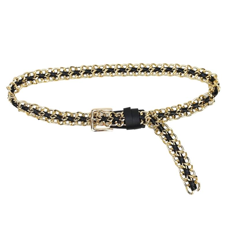 

Fashionable Metal Chain Belt for Men and Women Simple Designs Pin Buckle Belt Perfect for Streetwear and Trendy Outfit чёрный/золотой