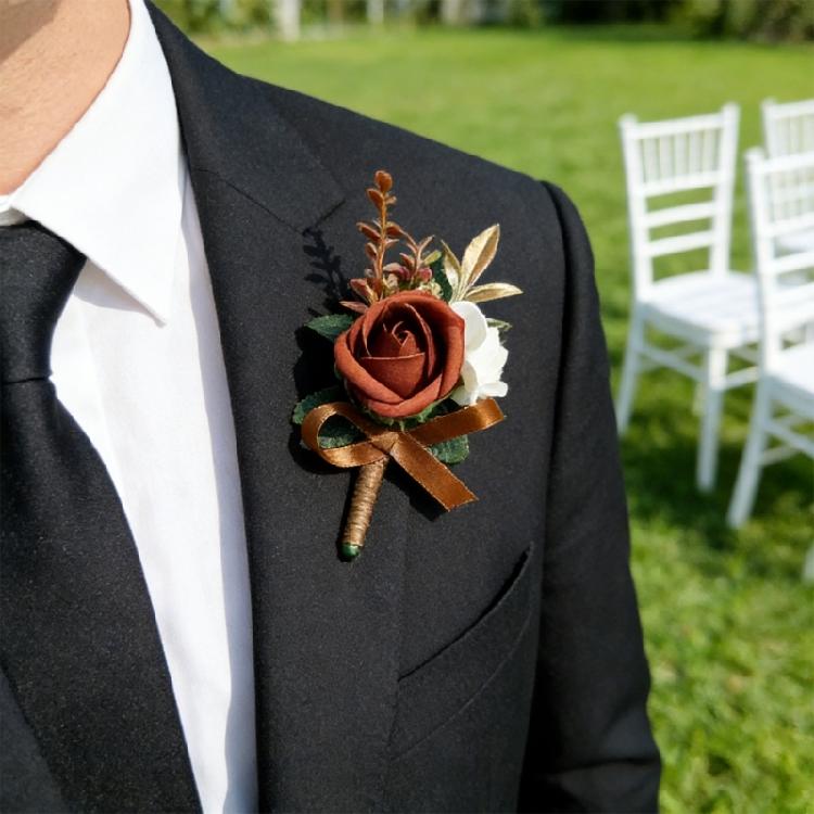 6Pcs Multipurpose Wedding Boutonniere Artificial Flower Wrist Corsage for Wedding Anniversary Party Table Centerpieces