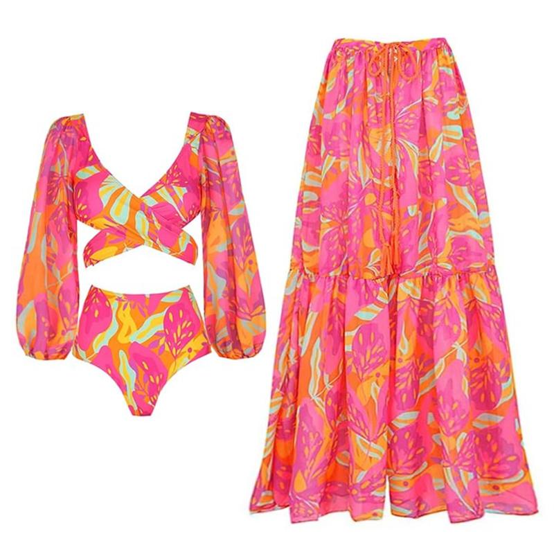 

2024 Новый сексуальный купальник женский купальник с пышными рукавами купальный костюм пляжная одежда с принтом бикини женский комплект бикини с высокой талией пляжная одежда L