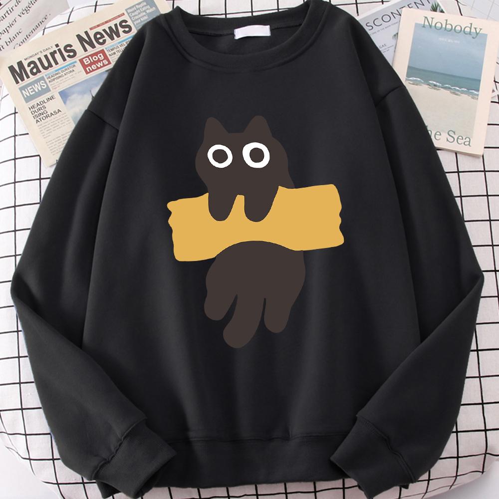 Fun Adhesive Tape Cat Cute Print Cartoons Hoody Men Women Hoodie Autumn New Hoodies O-Neck Loose Clothes Sweatshirts