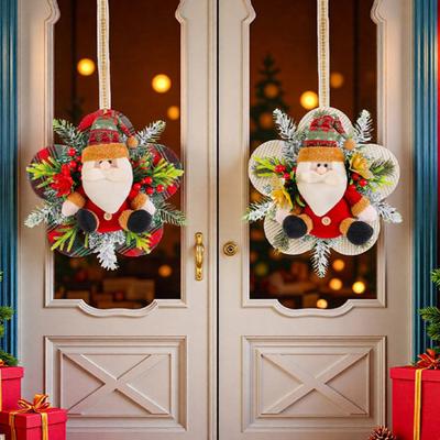 Christmas Plush Doll Door Hanging Decoration Cute Snowman/Santa Claus Wreath for Wall Front Door Car Home Decor