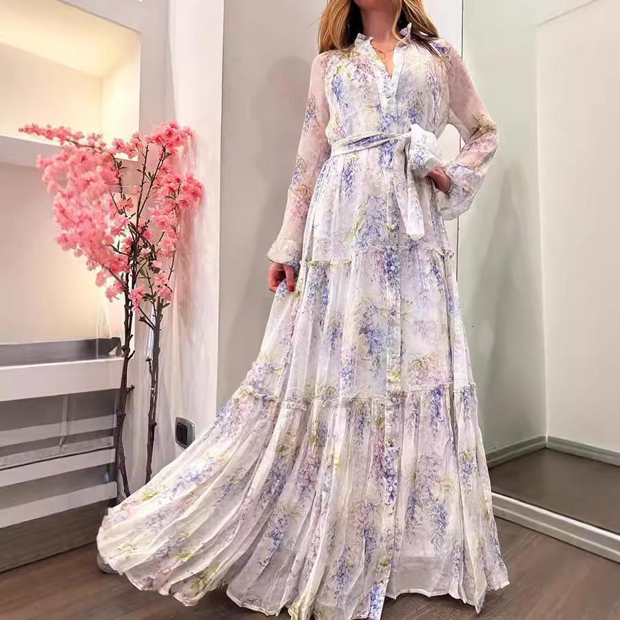 

Женское шифоновое платье с принтом Кардиган с большим поясом, цветочным узором, длинный стиль XL синий