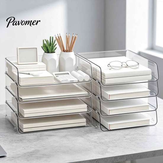 Information Sorting Container Paper Organizer Letter Tray, Acrylic Stackable Desk File Organizer, Clear Home Office Management Holder Sorter