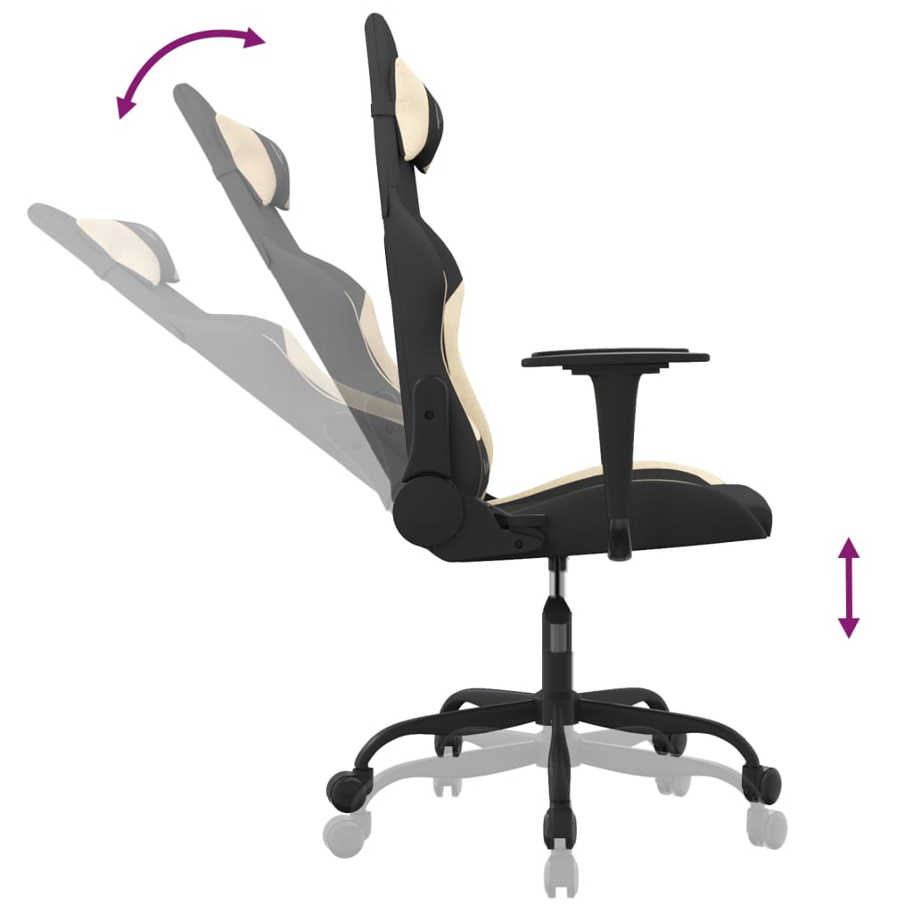 Gaming Chair with Massage Function Black and Cream Fabric