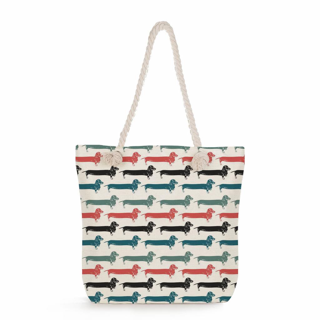 Sausage dog print thick rope single-shoulder beach bag 7274 CLE