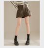 Braune PU-Ledershorts mit hoher Taille in A-Linie für Damen, Herbst/Winter 2025, Slim Fit, lässige Oberbekleidung mit weitem Bein.