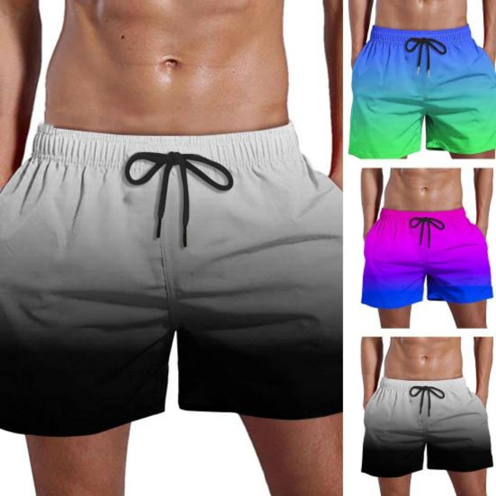 Männer Sommer Quick-Dry Strand Shorts Elastische Kordelzug Taille Fitness Shorts Farbverlauf Breite Bein Shorts mit Taschen Streetwear
