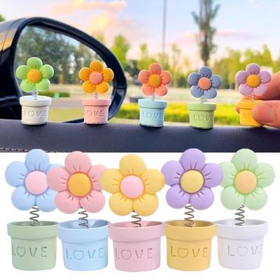 Swaying Flower Car Ornaments Simulation Pot Plant Shake Head Car Center Console Decorations Fresh Small Flower Pot Cute Pendant
