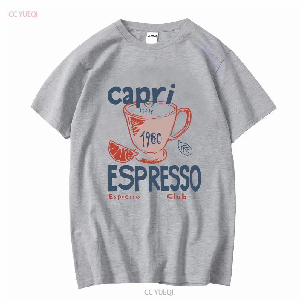 Capri Italy Espresso Club 1980 T Shirt Soft Vintage Cotton vintage Washed Casual Slightly Unisex streetwear Comfortable fashion