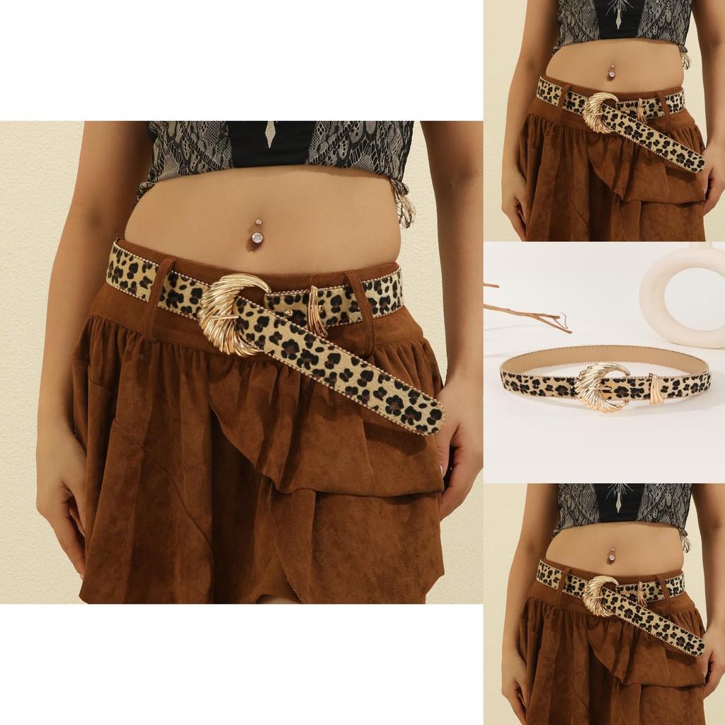 Retro Leopard Print Womens Belt With Gold Buckle For Casual Vintage Style