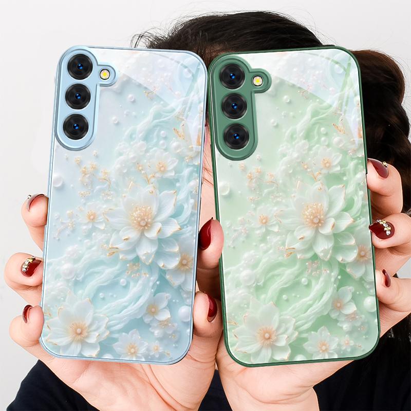 Beautiful white flowers For Samsung S26 S22 S8 S9 S10 S20 Ultra S21 Pro S22 Plus S23 FE S24Ultra S25 Edge S24+ Glass Phone Case