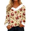Women's T Shirt Tee Christmas Shirt Long Sleeve Party Christmas Print Fleece Collar V Neck Top