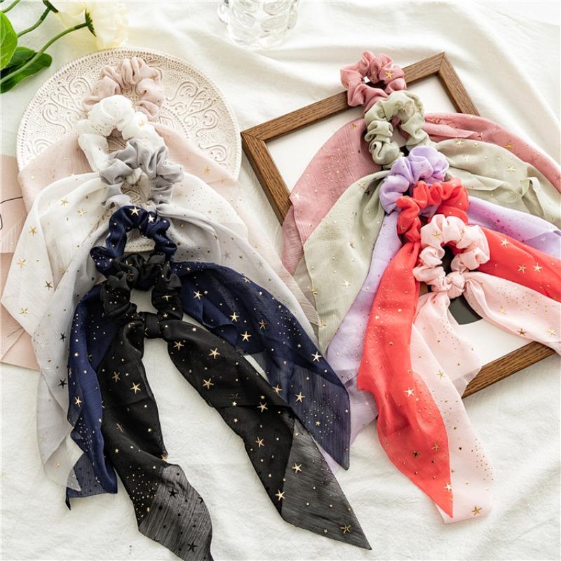 Spring and summer new chiffon star ponytail streamer large intestine ring hair accessories female tie hair ring spot