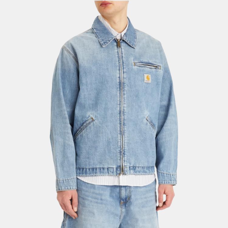 Carhartt WIP SS25 OG Detroit Jacket Classic Loose Fit Zipper Closure Long Sleeve Adjustable Hem Denim Jacket Men jackets Light-Blue I034870-01-UR