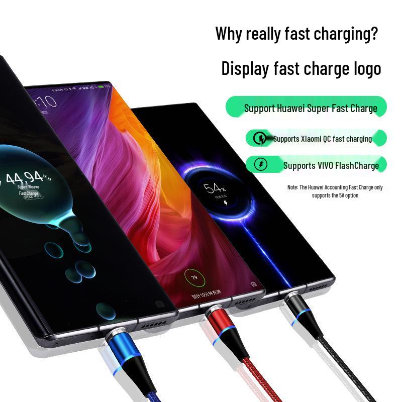 Magnetic Rotating Fast-Charge 3-in-1 Data Cable (5A)