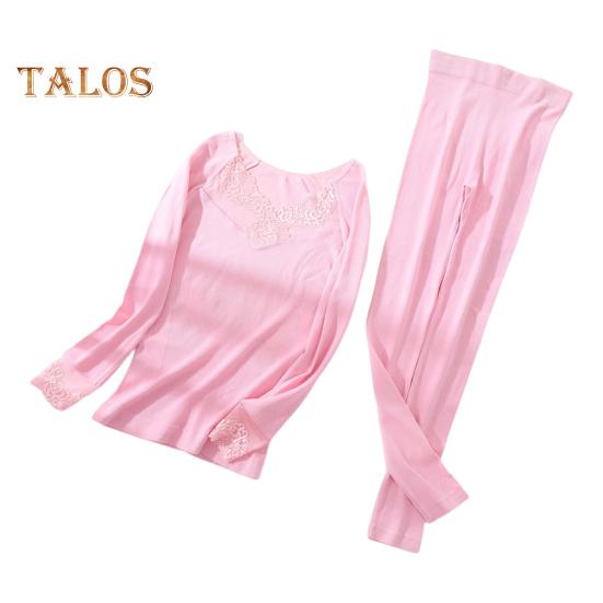 1 Set Damen Thermo-Unterwäsche-Set, Herbst/Winter, Spitze, V-Ausschnitt, Langarm, Hemd, Unterteil, lange Hosen, warme Basisschicht, Top, Leggings