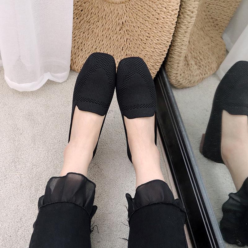 Women's Plus Size Knitted Loafers - Square Toe Flat Shoes for Spring/Autumn