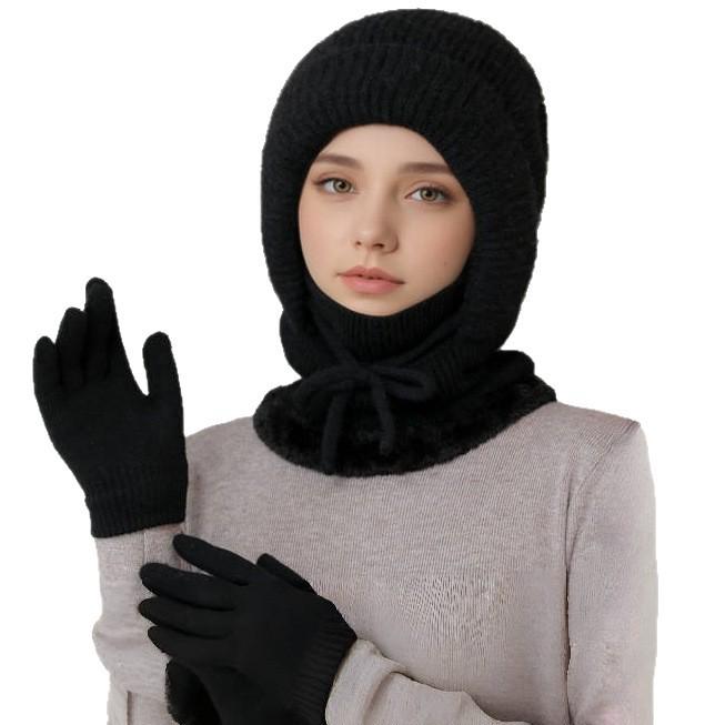 Women's Woolen Winter Hat with Integrated Scarf & Mask - Thick Knit for Warmth & Ear Protection