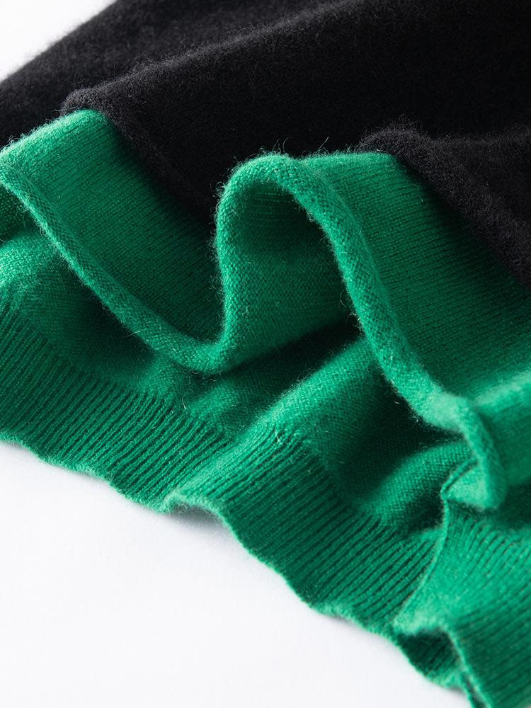 Korean Style V-Neck Color Block Cashmere Knit Women's Base Layer - Loose Fit & Slimming for Autumn/Winter