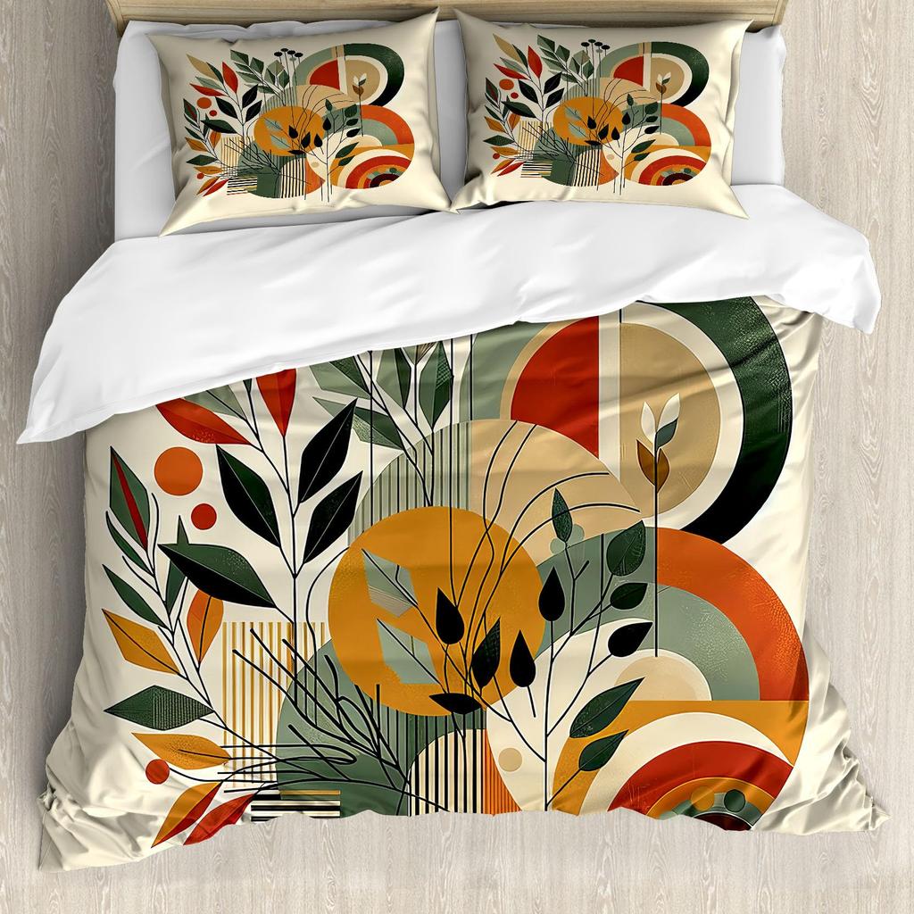 Medieval Boho Century Modern Duvet Cover Set Abstract Geometric Rainbow Sun Circles Comforter Cover Microfiber Soft Bedding Sets