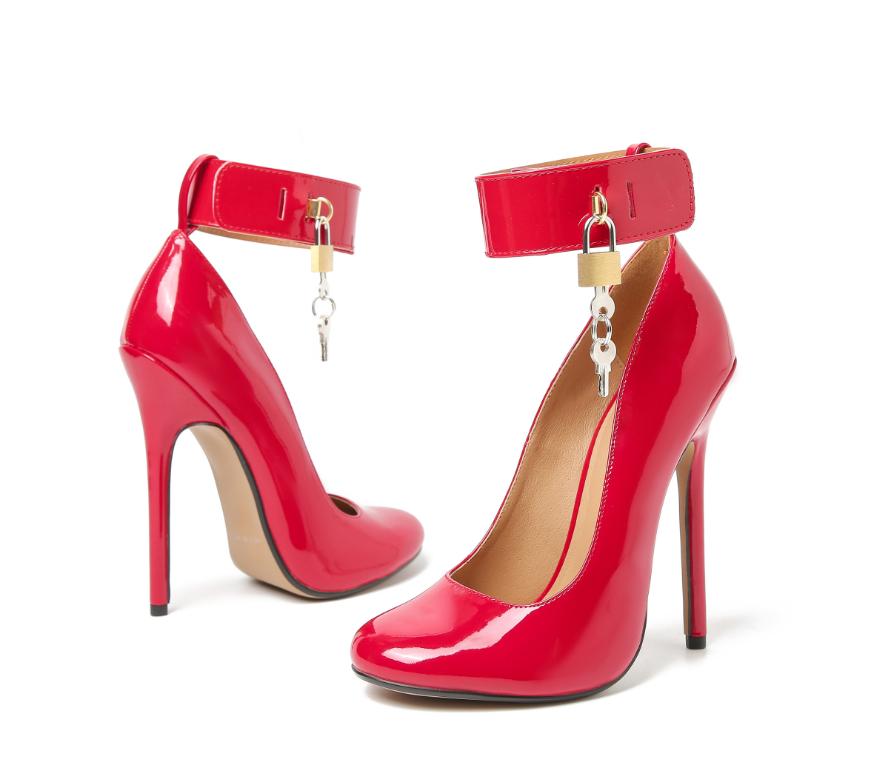

Жіночі туфлі на високих підборах, сексуальні, 14-15 см, червоні, чорні, ремінь на щиколотці, замок, туфлі на шпильках, фетиш, геї, гомосексуальні, косплей унісекс, взуття 41 червоний