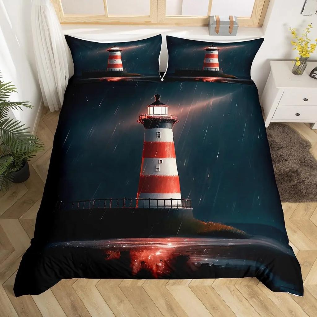 Aquarell Leuchtturm Segelboot Bettbezug Eiffelturm Bettwäscheset Nautisches Abenteuer Tagesdecke Polyester Steppdeckenbezug