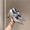 Fashion Spring 2025 Fashion Wedding Shoes Designer Pointed Horseshoe Heeled Women's Shoes Plus Size 43 Gold Silver Black