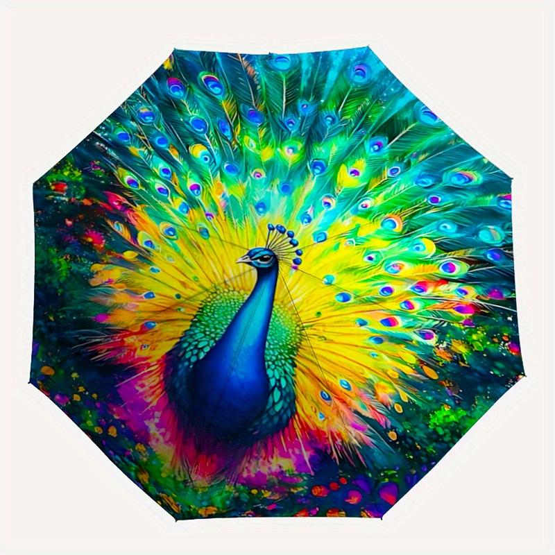 1pc Colorful Peacock Automatic Opening and Closing Umbrella - Lightweight 3-Fold Design, Suitable for Fans, Travel, Daily Use, Interesting Shape,