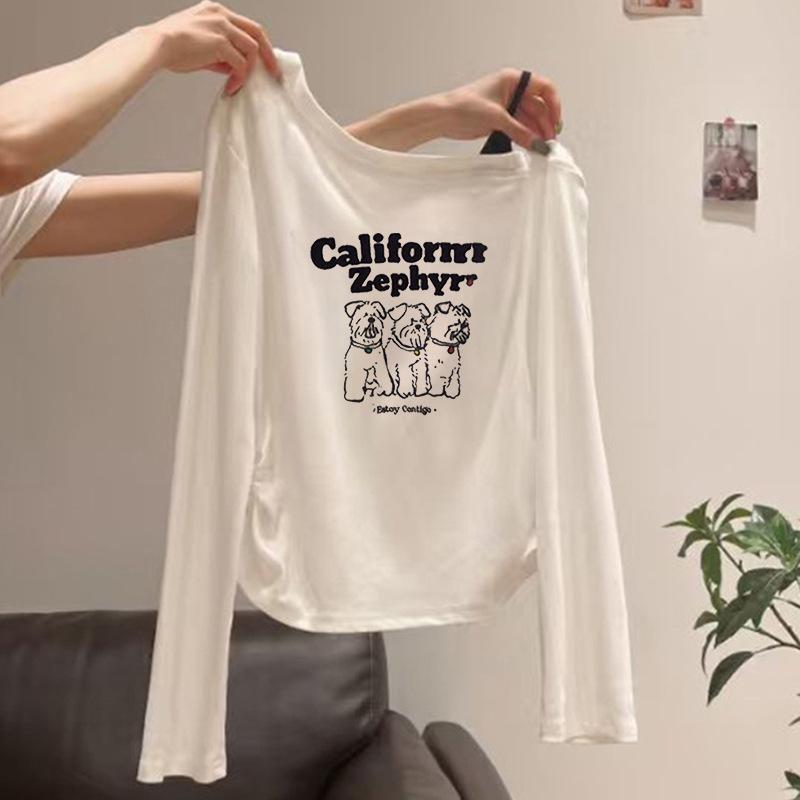 

Women s Pure Cotton Asymmetrical Off-Shoulder Top, Spring/Autumn 2025, Long-Sleeved, Waist-Cinched, Slimming Base Layer. XL білий