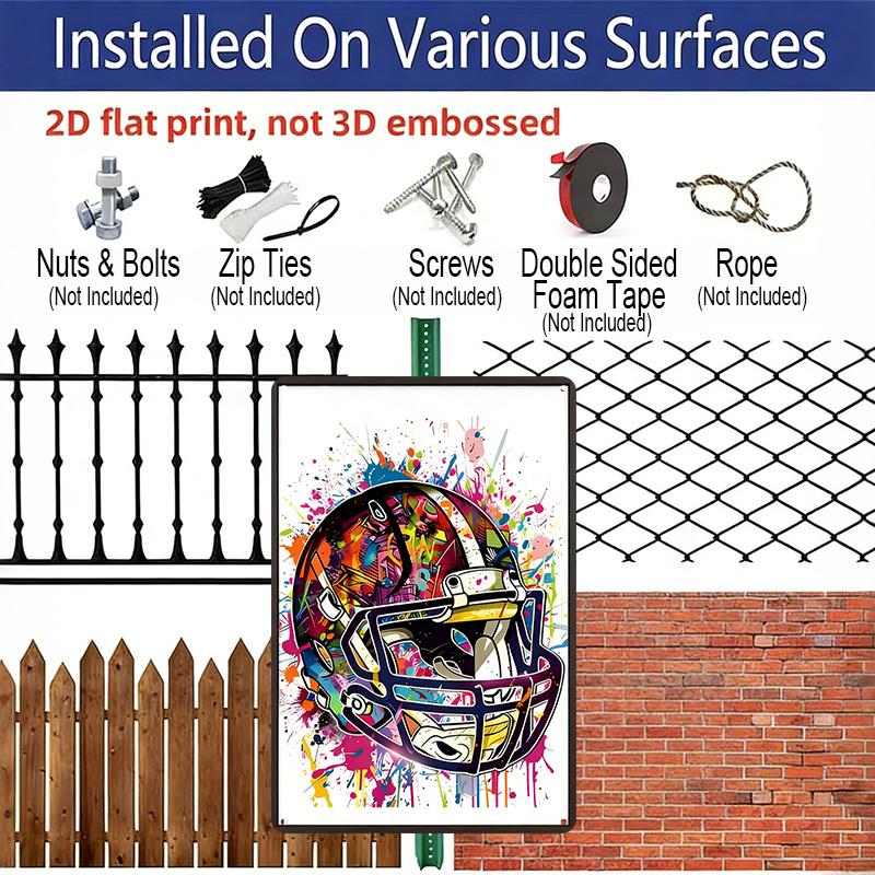 2D Flat, Vintage American Football Graffiti Aluminum Metal Wall Art Sign - 12x8 Inch Aluminum Retro Decor, Vibrant Color Splash Design for Home