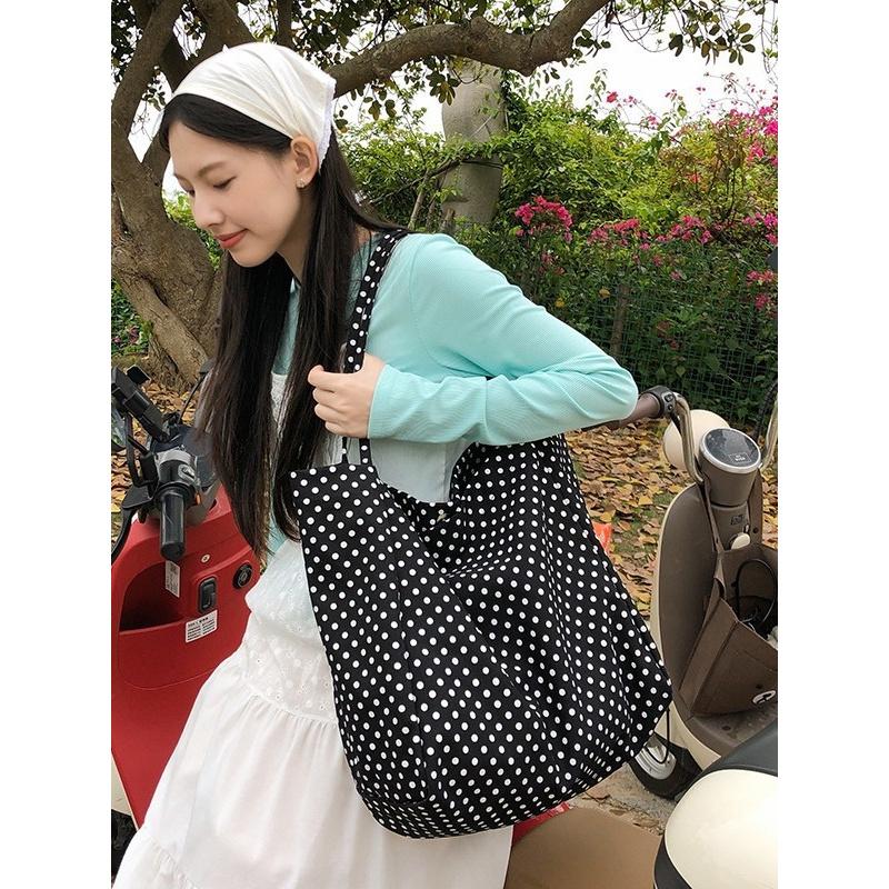 New Korean Style Ins Retro Polka Dot Crossbody Bag Large Capacity Shoulder Bag College Student Daily Bag