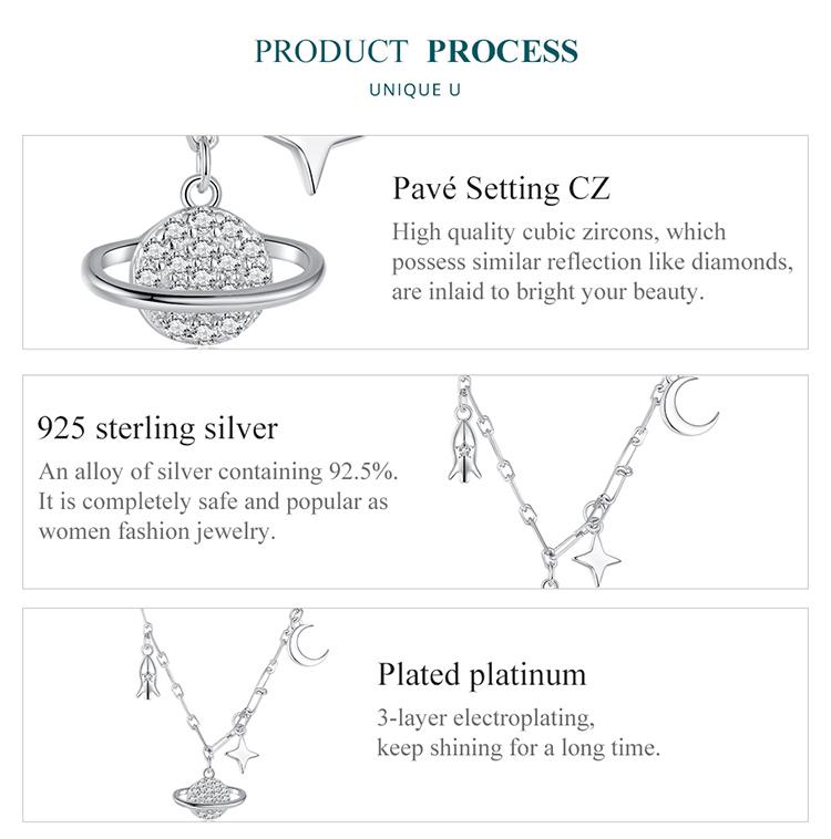 BAMOER 925 Sterling Silver Exquisite Shine Zircon Starry Sky Necklace for Women Birthday Gift Fashion Jewelry