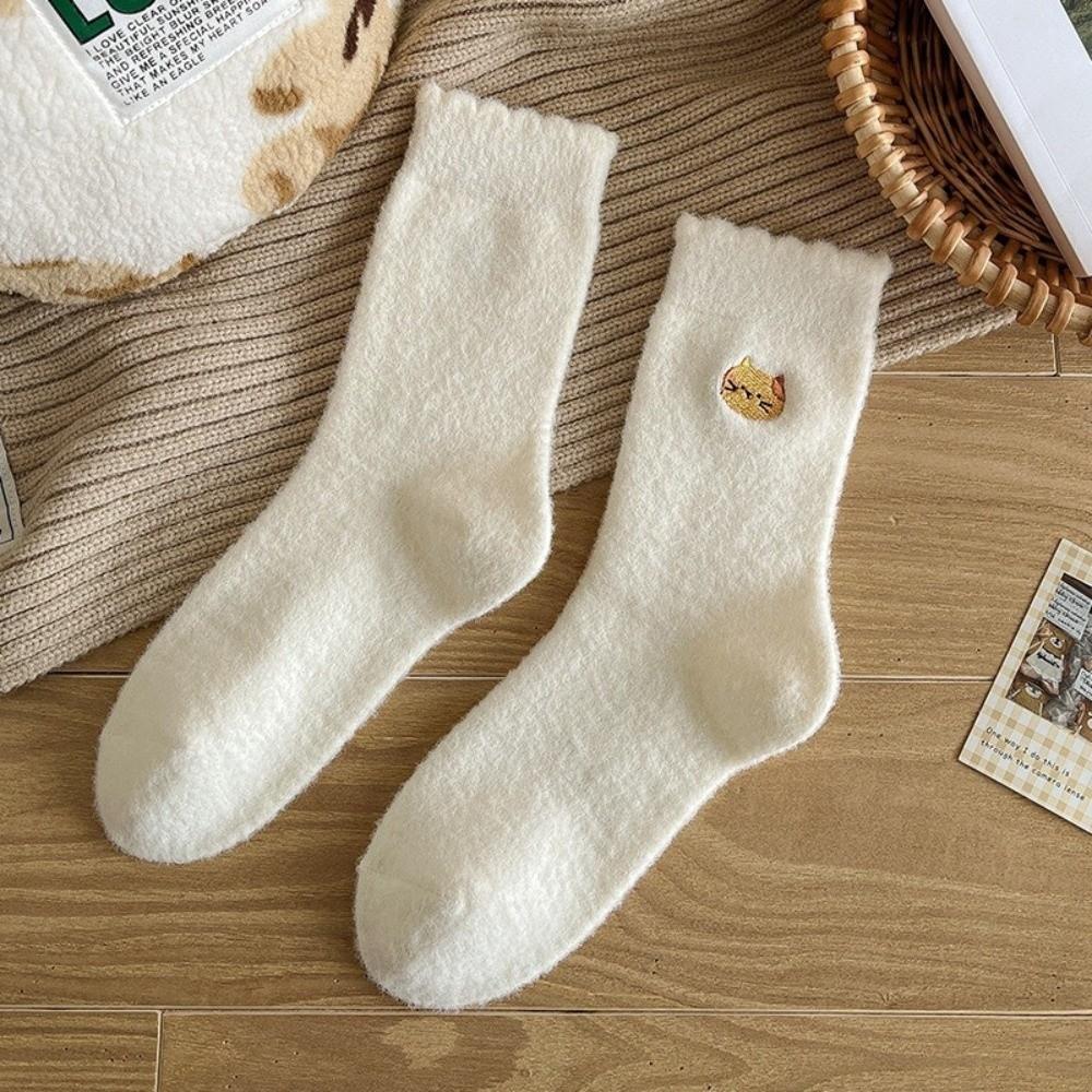 Cartoon Mink Velvet Socks Anti-slip Fluffy Mid Socks Soft Floor Plush Sock