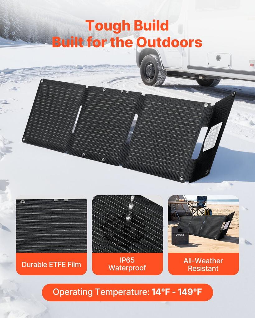 30W Foldable Solar Panel Charger, 16BB N-Type Monocrystalline Solar Panel 24% Efficiency, Ultra-Light Portable with USB-A, USB-A (QC3.0) & Type-C