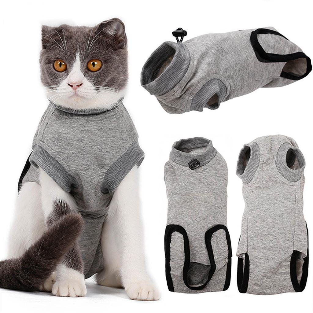 Breathable Cat Spay Recovery Suit Soft Cotton Anti Lick Surgical Garment For Post Surgery Wound Protection