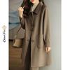 2026 Women's Petite Plus Woolen Coat - Autumn/Winter, Thickened, Slimming, Korean Style, Mid-Length Overcoat