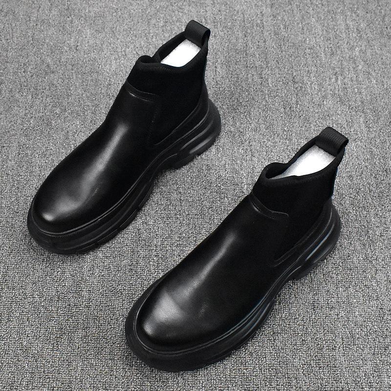 Moda uomo stile britannico punk abito da festa stivali con plateau stivali alla caviglia da cowboy scarpe in pelle originali marea nera chelsea botas mans