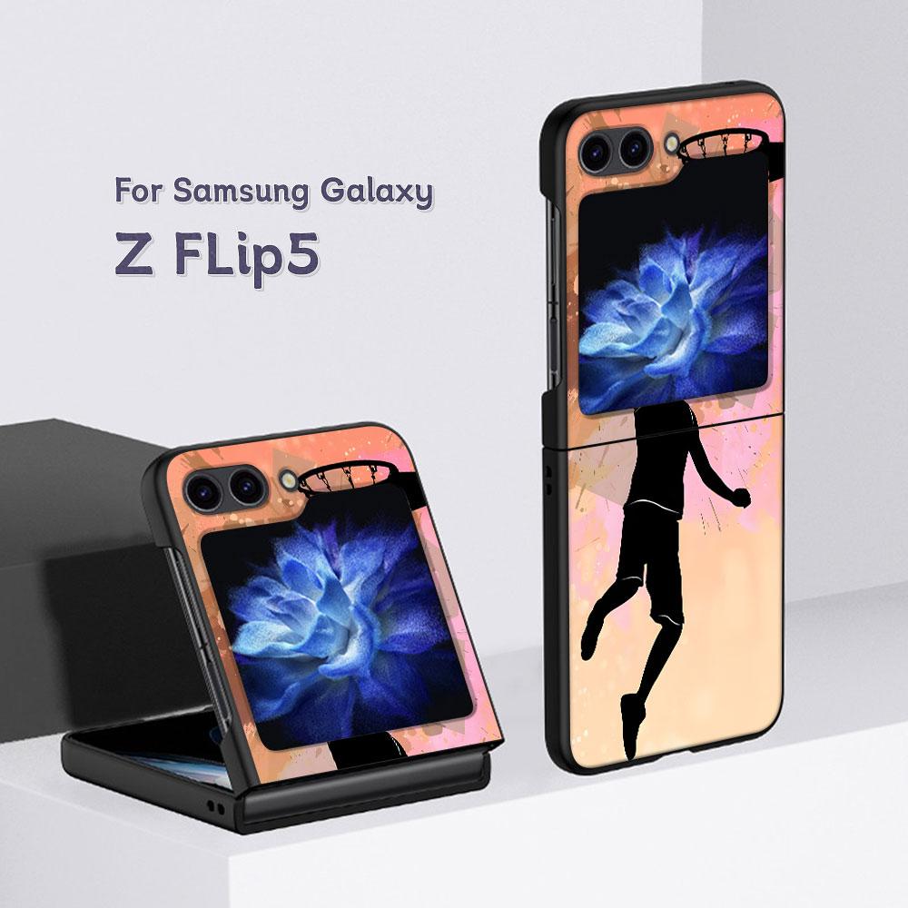 Basket Sports Basketball Case for Samsung Galaxy Z Flip5 Black PC Phone Cover Z Flip 5 5G Hard Luxury Coque Zflip5 Funda Capa