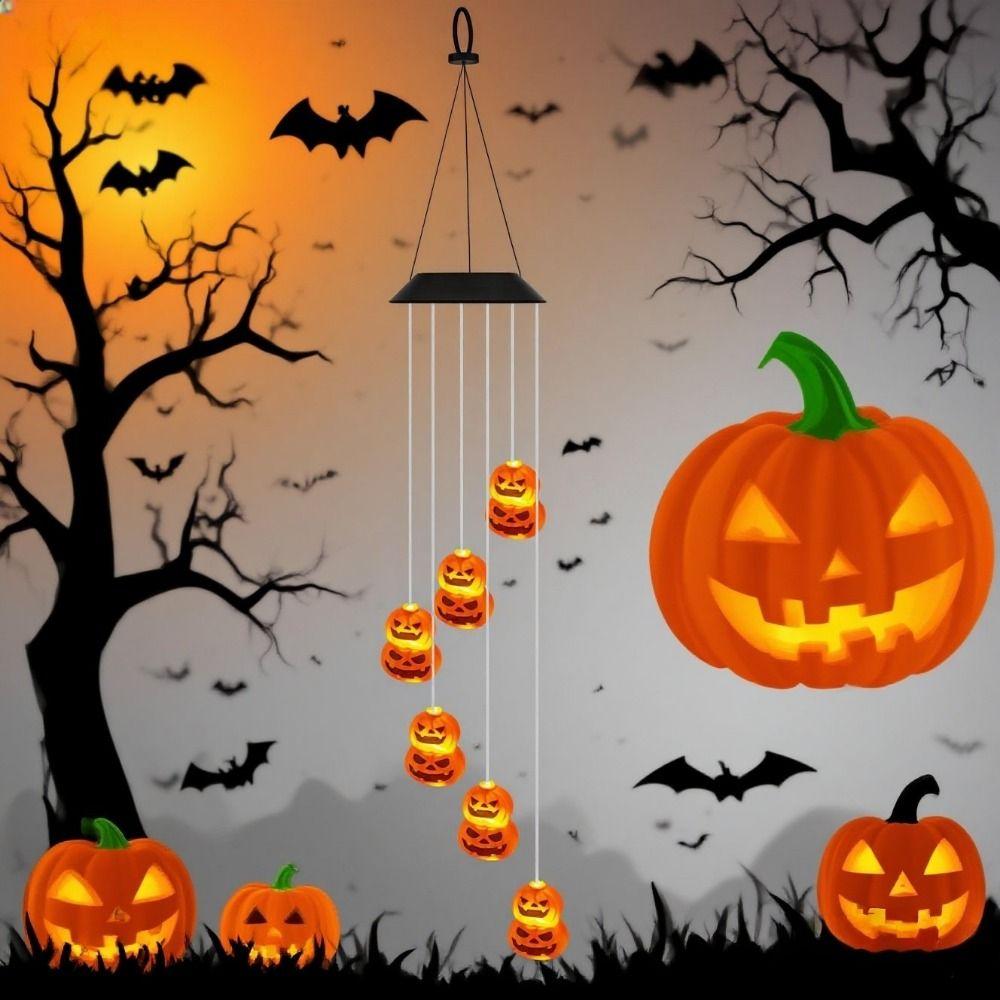 Solar Powered Halloween LED Pumpkin Wind Chime Creative Solar Wind Chime Lamp Courtyard Terrace