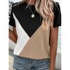 Womens Loose Fit Short Sleeve T-Shirt With 3D Digital Color Block Print Round Neck Casual Top