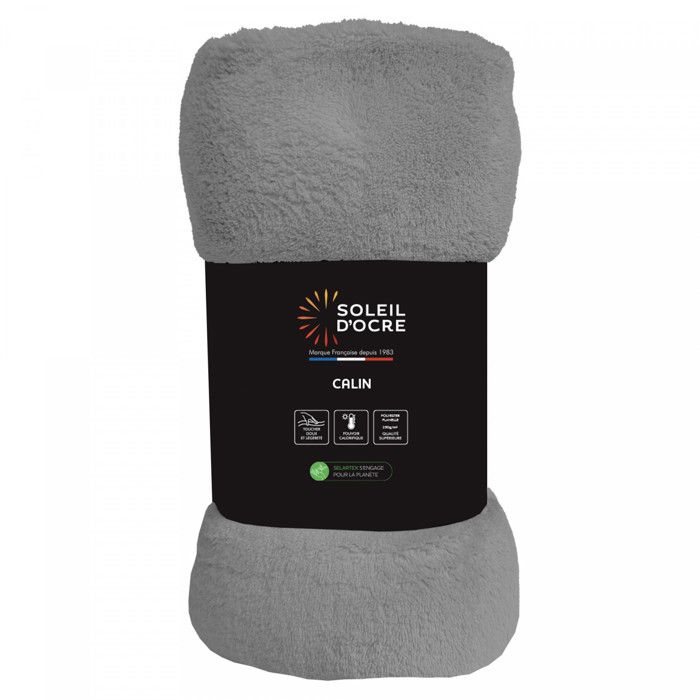 Flannel Blanket 180x220 Cm CALIN Gray, by Soleil d'Ocre