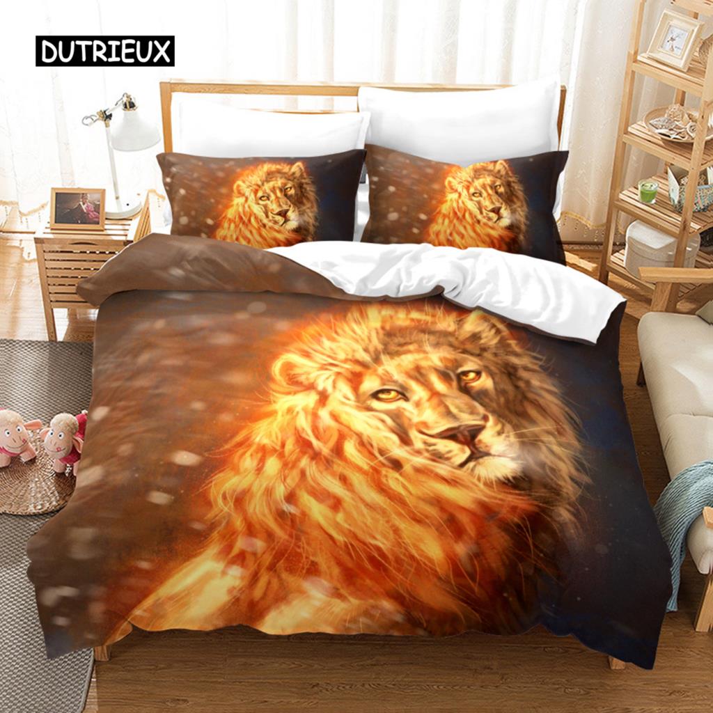 

Пододеяльник с изображением льва, комплект постельного белья с 3D-изображением африканской дикой природы для детей и девочек, мягкий пододеяльник из микрофибры с застежкой-молнией EU single(135x200cm)