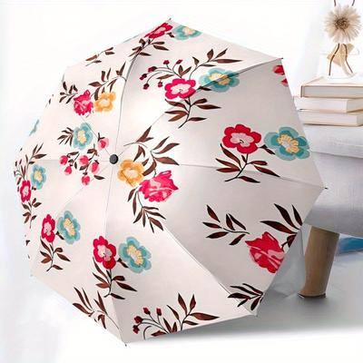 1pc Floral Pattern Automatic Open/Close Umbrella with One Touch Button, Compact Folding Canopy, Sturdy 8 Rib Windproof Design   Lightweight  13